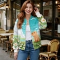 thumbnail image 2 of COEQINE Women's Bomber Jacket Full Zip Relaxed Fit Cardigan Jacket Fall Winter Trendy Coats with Pockets, Casual Varsity Shacket Coats Streetwear, Medium, Capybara Daisy Meadow, 2 of 7