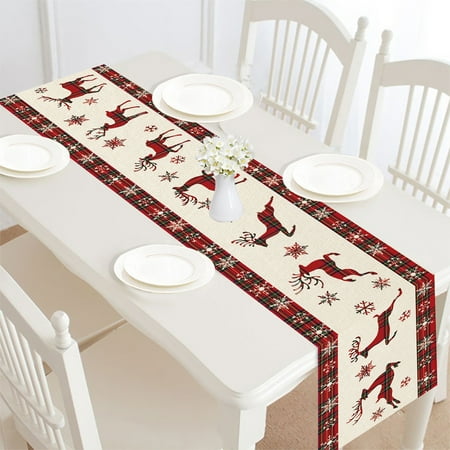

Goory Xmas Placemats Rectangle Christmas Table Flag Letters Print Linen Textured Home Decoration Multi-color House Durable Elk Pattern Decorative Plaid Style F