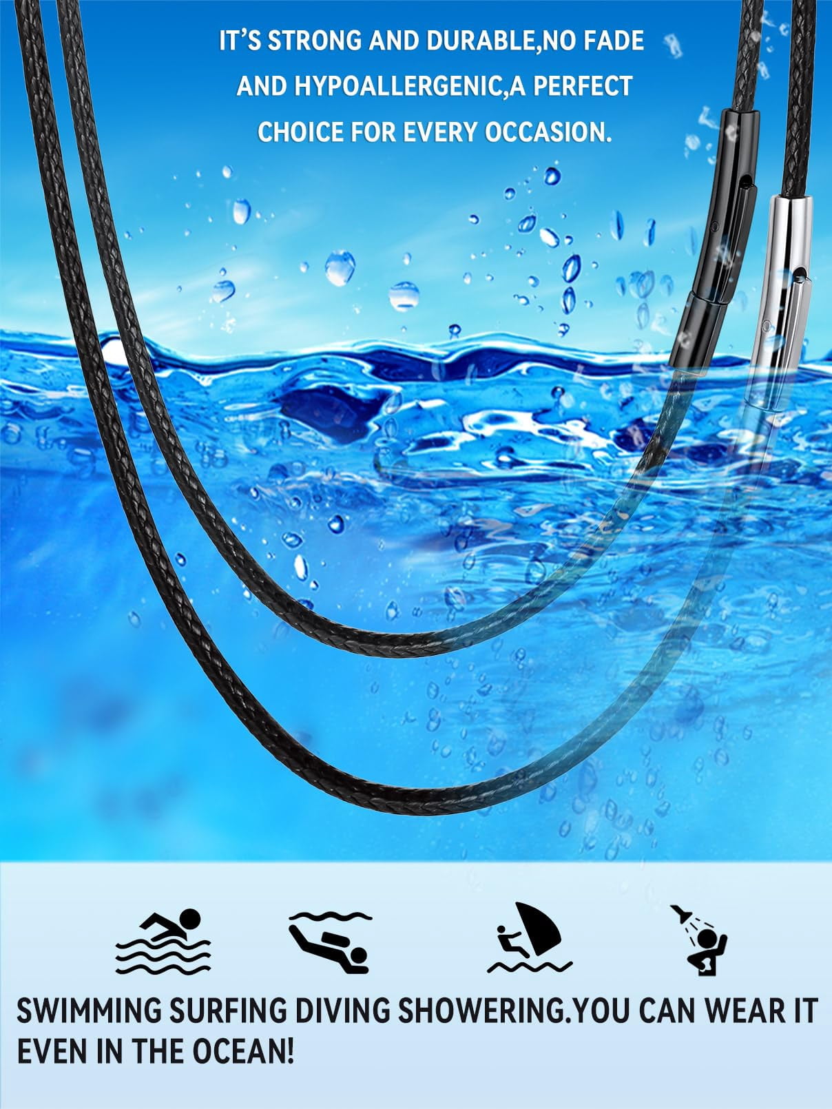 FaithHeart Braided Leather Cord Necklace for Men Women Stainless Steel Black Snap Clasp, 3MM Waterproof Black Woven Wax Rope Chain for Pendant Jewelry Gift for Boyfriend Valentine's Day