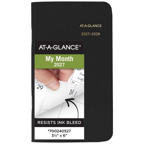 AT-A-GLANCE 2027-2028 Two Year Monthly Planner Black Pocket 3 12 x 6 - Monthly