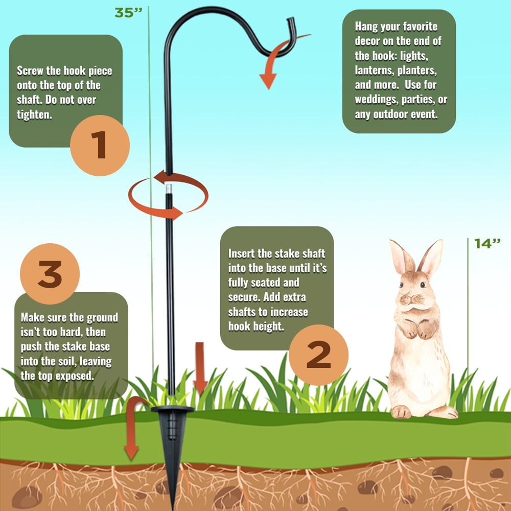 Natures Shepherds Hooks – 4 Adjustable Outdoor Poles for Bird Feeders, Lanterns & Plants