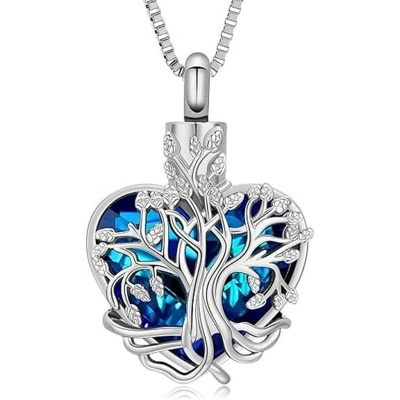 Tree of Life Urn Necklace for Ashes Heart Cremation Jewelry for Human / Pet With Birthstones Keepsake Ashes Pendant for Human / Pet