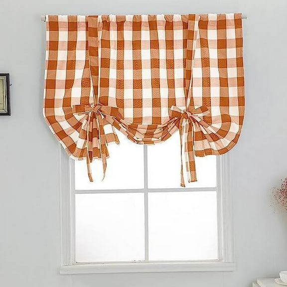 Nvzi Orange and White Buffalo Check Tie Up Curtains Farmhouse Thermal Insulated Window Adjustable Balloon Curtain Shade for Small Window (31" x 55", Orange)