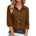 thumbnail image 4 of LNWUY (S-5XL)Womens Plus Size Linen Shirts Casual Roll Up Long Sleeve Button Dowm Collared Blouses Loose Fit Lightweight Tunic Tops Brown XXXXL, 4 of 7