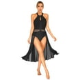 thumbnail image 4 of YIZYIF Womens Halter Lyrical Dance Dress Sheer Mesh Leotard Dancewear Flowy Ice Skating Dress Black L, 4 of 7
