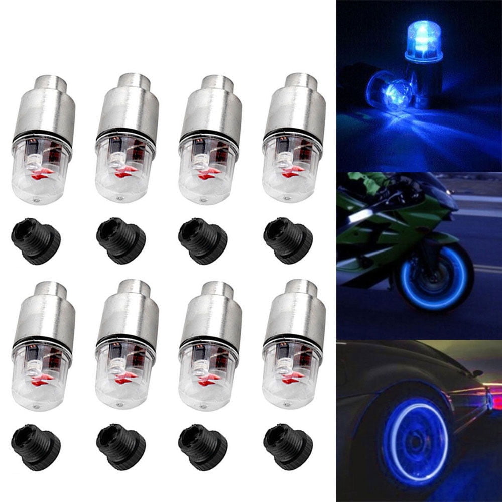 8pcs LED Wheel Tire Tyre Valve Caps Blue Neon Light for Car Motorcycle Bike
