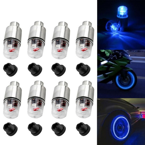 4pcs LED Wheel Tire Tyre Valve Caps Blue Neon Light for Car Motorcycle