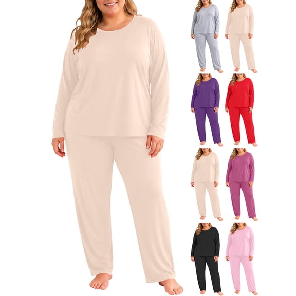 Womens Thermal Set,Plus Size Loungewear Sleepwear,2 Piece Crew Neck Top and Long Pant,Basic Warm Winter Pajamas