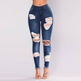 thumbnail image 2 of Giftesty Womens Pants !Women Slim Plus Size Ripped Hole Gradient Long Jeans Denim Regular Pants, 2 of 5