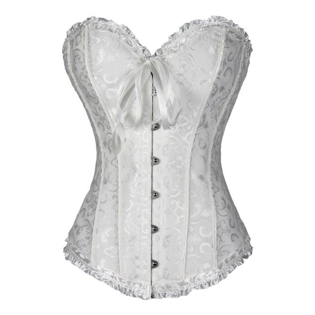 Vestido de 1800 para mujer, lencería con espalda floral, bustier, lencería para mujer con estampado floral Blanco XL