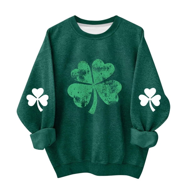 Vestido de Manga Larga de una Línea para las Mujeres Imprimir el Día de San Patricio Sudadera con Capucha Forrada de Lana para la Calidez de los Niños Casual Manga Larga Suelta
