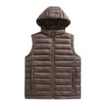 thumbnail image 2 of COSFO Puffer Vest for Men Brown Hooded Full Zip Suede Solid Outwear Sleeveless with Pockets Loose Fit Warm Men's Jackets, 2 of 9