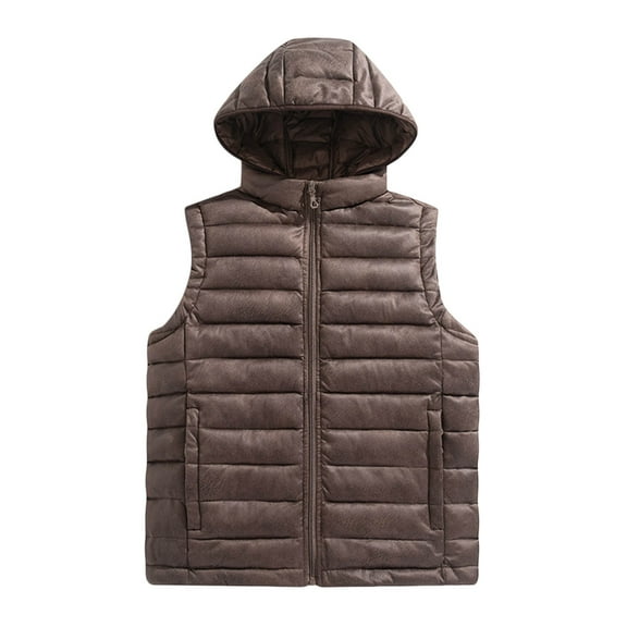 OGLCCG Men's Lightweight Quilted Puffer Vest Winter Warm Full Zip Hooded Sleeveless Jacket with Pockets Casual Loose Down Vest With Hood,XXL,Coffee