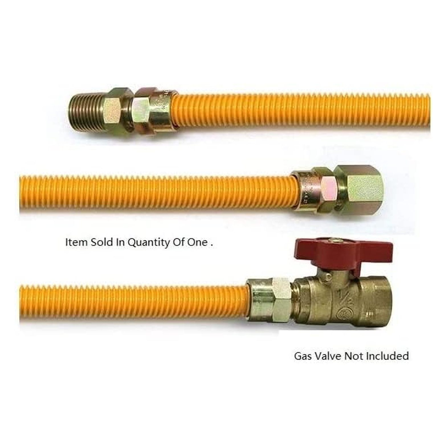 36" Corrugated Stainless Steel Yellow Epoxy Coated Gas Flexible Supply Connector Line For Appliance,Water Heater,Boilers,Fryers,Stoves with 3/8" FIP or 1/2" MIP x 1/2" FIP (Pack of 1)