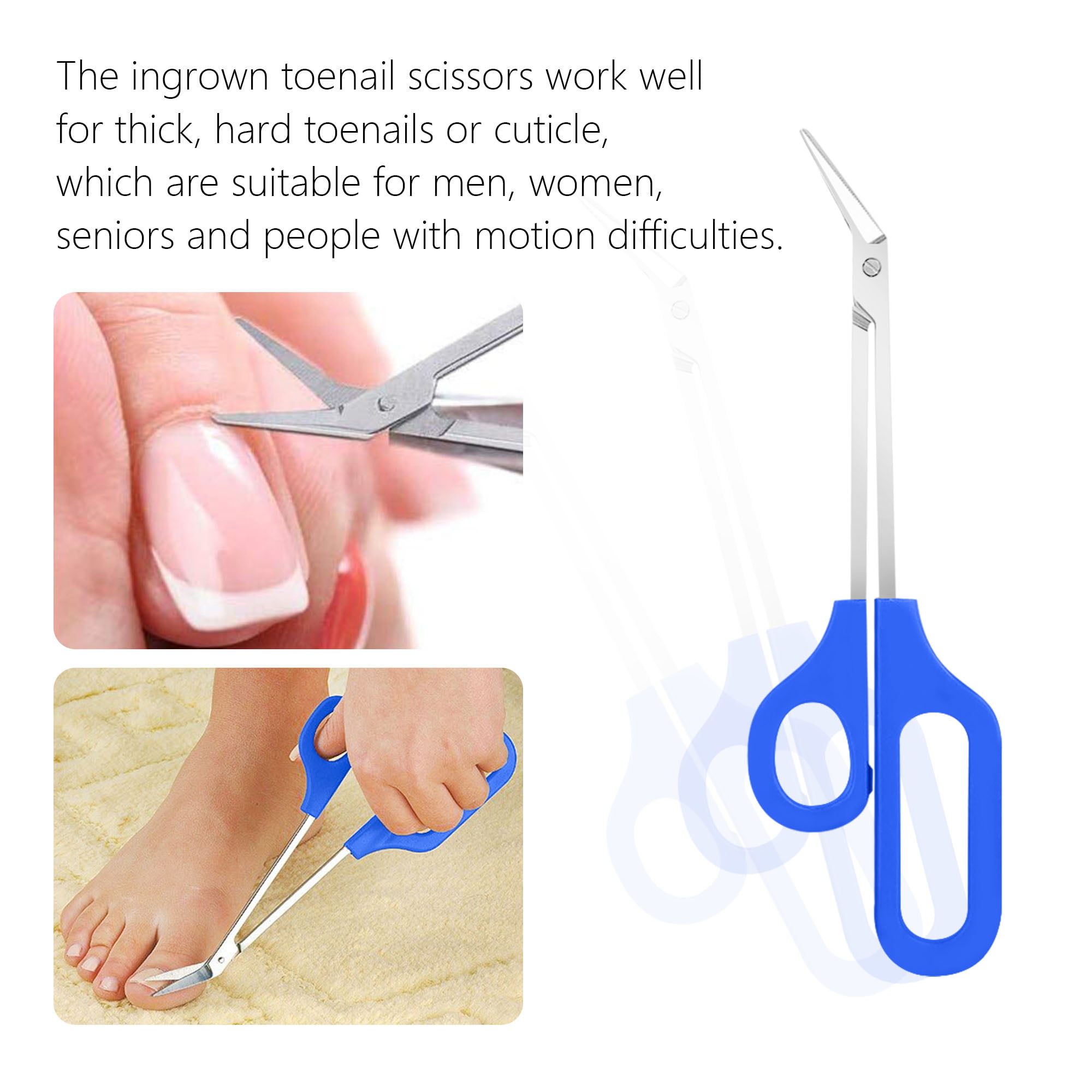 2 PACK Long Handle Toenail Clippers Scissors for Seniors,Toe Nail Cuticle Scissors  Clippers Toenail Cutter Stainless Steel Scissors for Pregnant Women 
