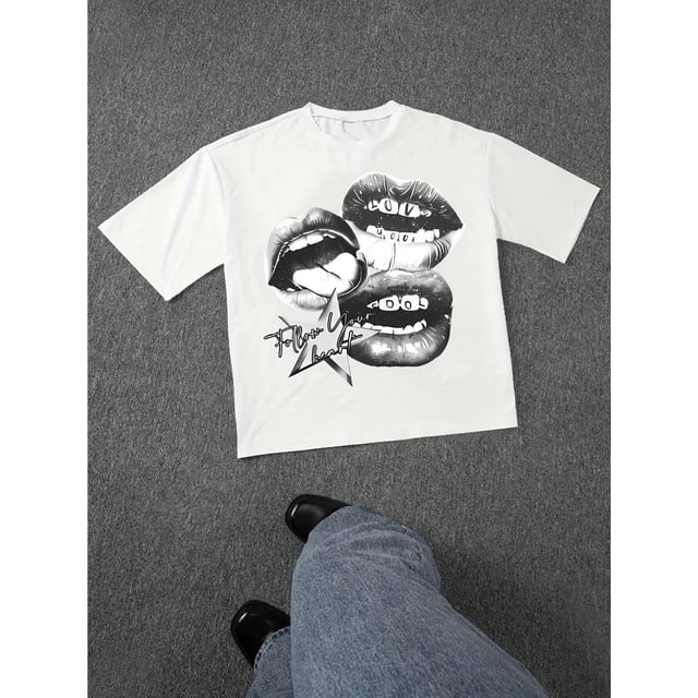 Camiseta informal para hombre: algodón, corte regular, manga corta, estampado del alfabeto para verano.