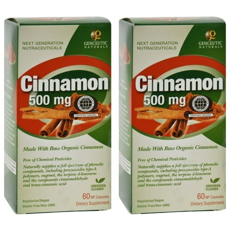 Compound 60 Capsules Genceutics QAI Certified Organic Cinnamon 500mg (Pack of 2) Advanced Bio-Active Plant Compound* Organic Cinnamon Free of Chemical Pesticides, Fungicides and Synthetic Fertilizers, 60 Capsules Each ()