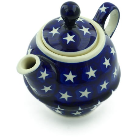 Beautiful Pottery Mugs Polish Pottery 9 oz Tea or Coffee Pot (America The Beautiful Theme) Hand Painted in Boleslawiec, Poland + Certificate of Authenticity ()