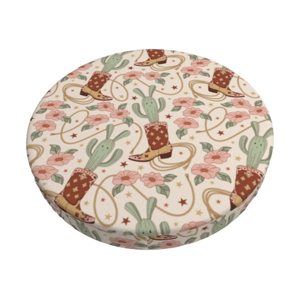 Balery Floral Cowboy Boots Fundas de asiento para taburete de bar redondo de tela de terciopelo ajustables que protegen de arañazos y manchas para sillas de 14 a 17 pulgadas.-12 inch