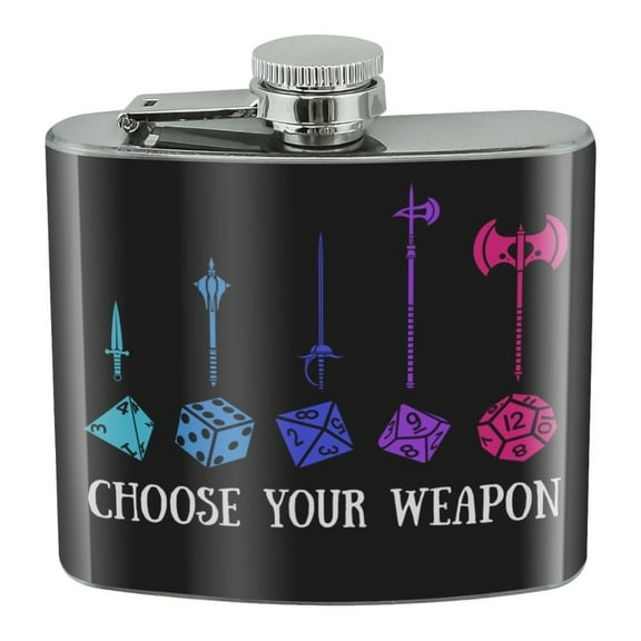 Choose Your Weapon Dungeon RPG Dice Stainless Steel 5oz Hip Drink Kidney Flask