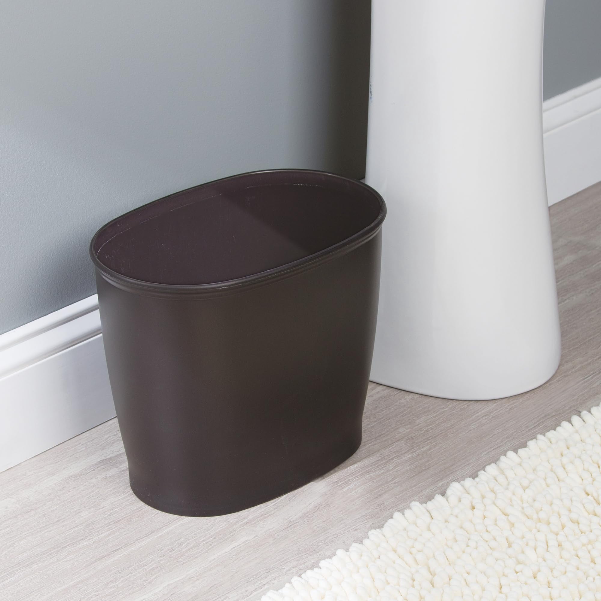 Slim Plastic Bathroom Trash Can Small Garbage Bin for Bedroom Office Desk Dorm White Compact Wastebasket
