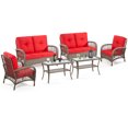 thumbnail image 2 of Meetleisure 6 Piece Rattan Sofa Seating Group with Cushions,Including 2 Chairs,2 Sofa,2 Tables,Red, 2 of 7
