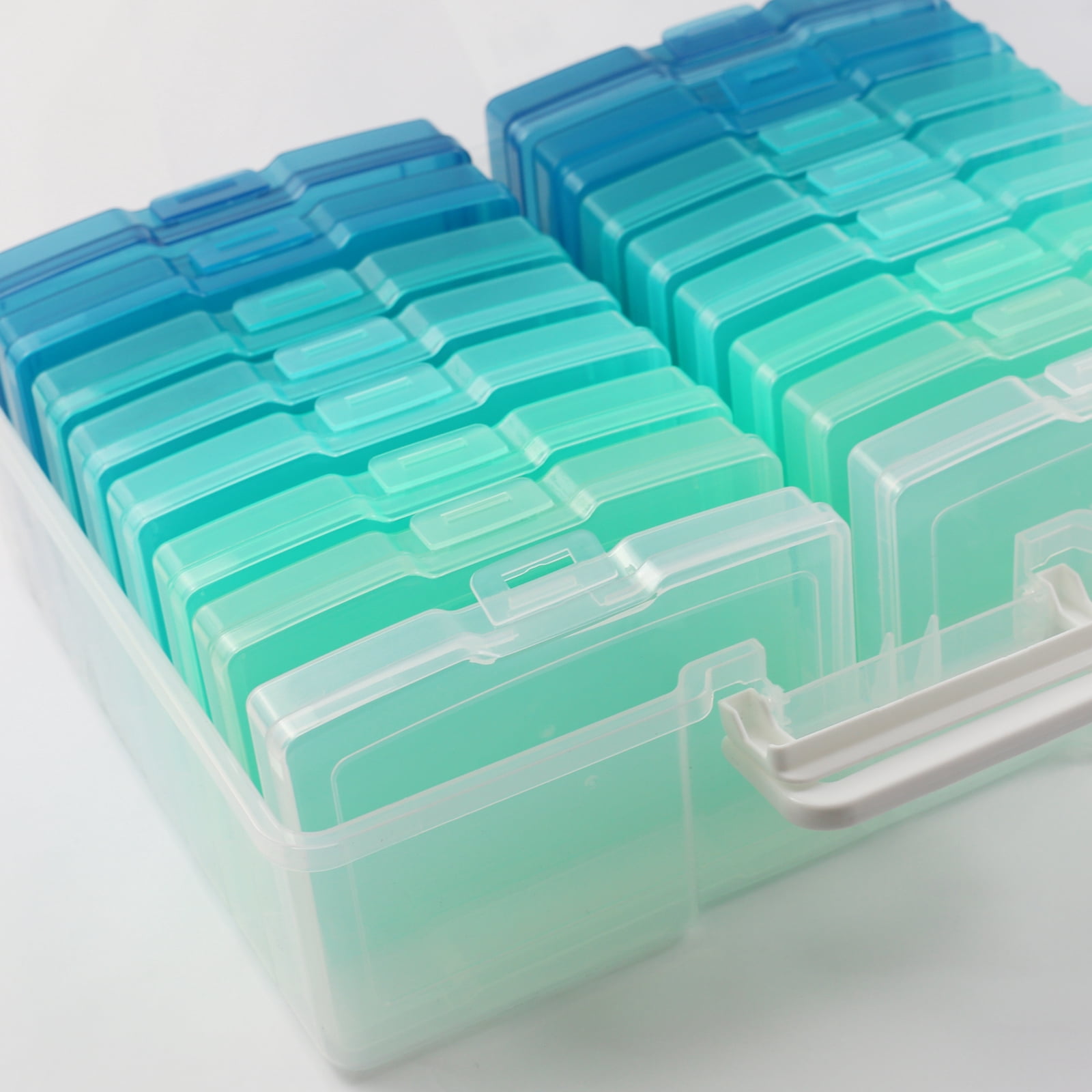 Simply Tidy Blue Ombre Photo & Craft Keepers - Storage Box with 16 Inner Cases, Holds 4" x 6" Photos, Organizes Beads, Glitter, Dice & More, 8 Pack