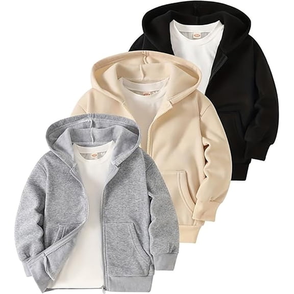 Jolyshlid Boys Zip Up Hoodies 3 Packs Casual Long Sleeve Hooded Sweatshirts Kids Fall Winter Clothes 9-10Y