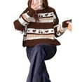 thumbnail image 2 of Suéter de Otoño para Mujer, Estilo Abuelo, Vintage, de Rayas, de Gran Tamaño, con Cuello Redondo, Larga, Hombros Caídos, Tejido de Punto Marrón M, 2 of 8