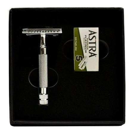 CS-202 Short Handle Double Edge Safety Razor with 5 Astra Double Edge Razor Blades, An extra close shave, Classic Samurai high quality shaving By Classic