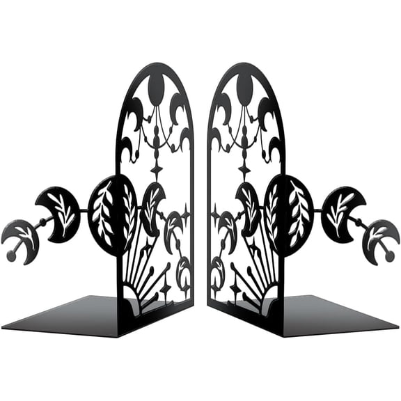 Metal Bookends for Shelves Modern Decorative Heavy Duty Study Book Support Stoppers for Office Desk Shelf Room 5.5"x4.3"x8.3" Cast Iron Simple Tall Bookends 1 Pair (Moon Phases)