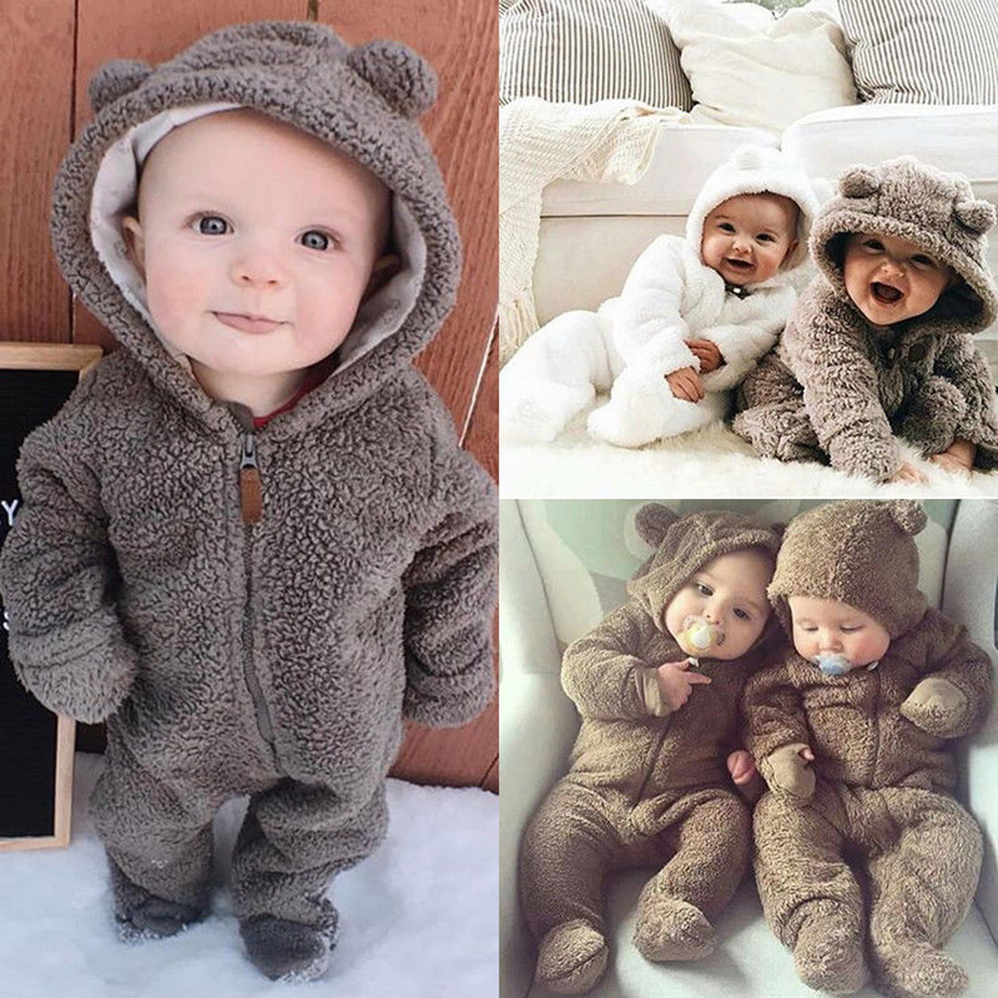 Newborn Baby Kid Girl Boy Hooded Romper Jumpsuit Winter Warm Outfits Clothes HOT