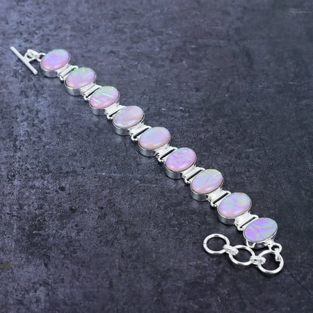 Natural Pink Triplet Opal Gemstone 925 Sterling Silver Bracelet 7-8"
