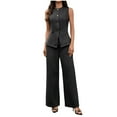 thumbnail image 2 of Fewfanhot Lounge Sets for Women Button Down Backless Tank Top and Wide Leg Jeans 2 Piece Outfit Suits, 2 of 4