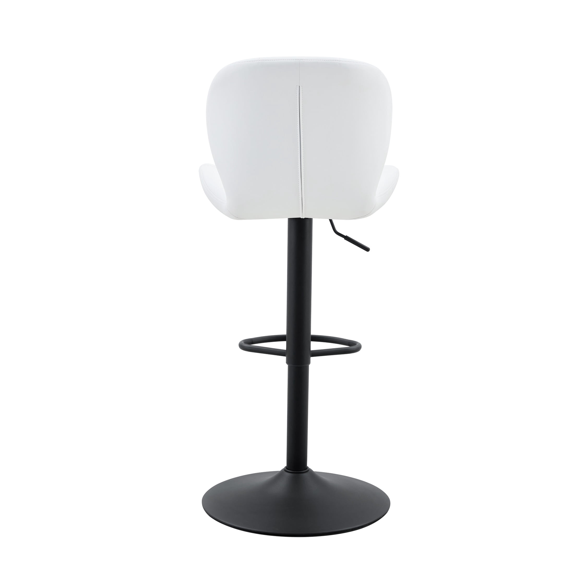 Bar Stools Set of 2, White PU Leather Upholstered Adjustable Swivel Barstools, Adjustable Height Bar Chairs with Black Metal Base & Footrest for Kitchen Island, Pub, Bar