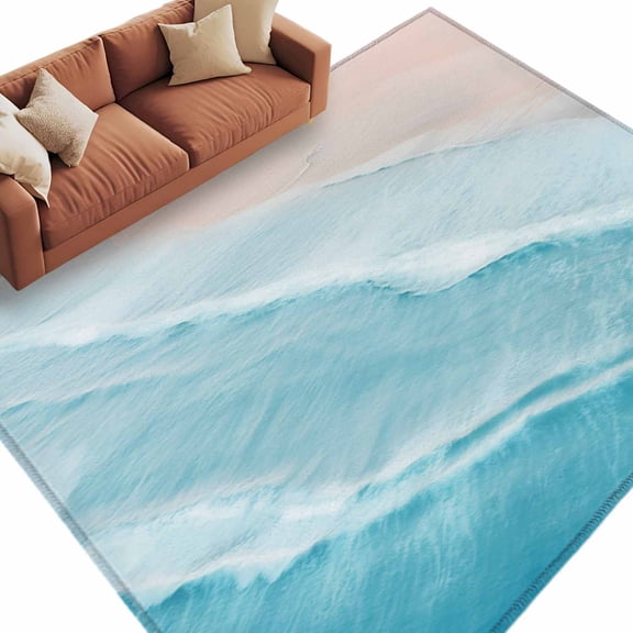 6x9 Area Rugs for Living Room, Blue Coastal Wave Non Slip Area Rugs for Kitchen Bedroom Entryway, Summer Modern Ocean Beach Washable Carpet Runner Rug Floor Mats for Bedroom Home Decor
