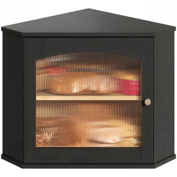 Corner Bread Box for Kitchen Countertop, Delamu 2 Tier Bread Storage Container, Large Bamboo Breadbox Under Cabinet Organizer for Homemade Bread, Black