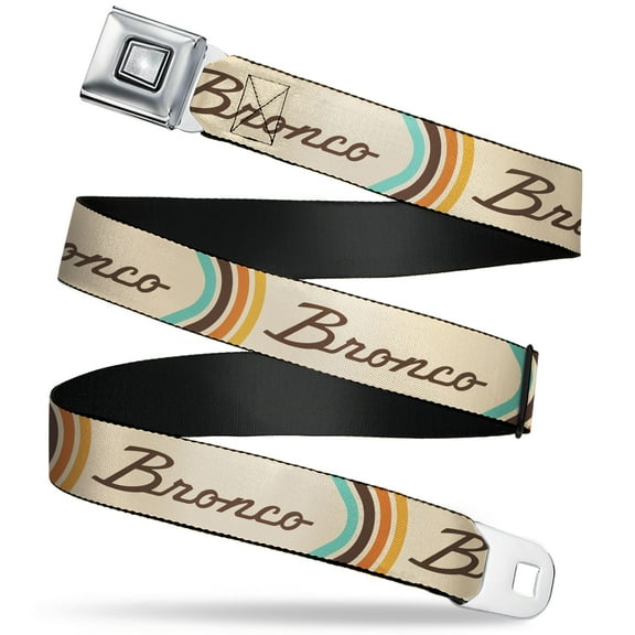 Ford Belt, Seatbelt Buckle Belt, Ford Bronco Script Beige Brown Blue Orange, 30 to 44 Inches