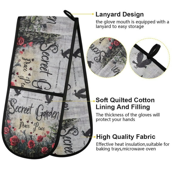 BZSMCE Oven Mitts Seamle Of Red Roses Pattern Creative Pattern Resistant Kitchen Gloves