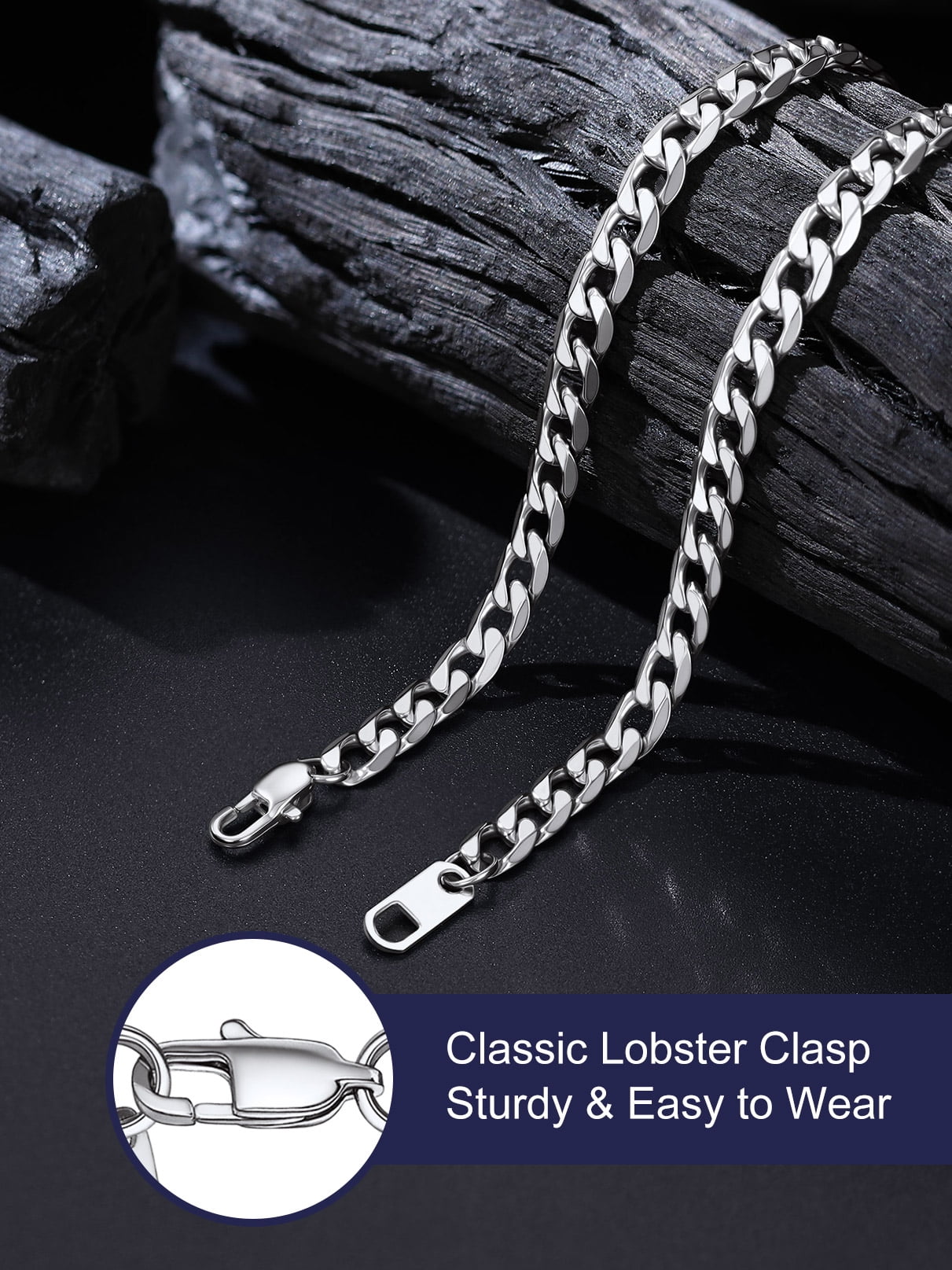 Bandmax 4MM Cuban Link Chain Necklace for Men Women Stainless Steel Flat Curb Chain 24 Inches Rapper Mens Jewelry Birthday Father Day Gift for Dad Son Husband Grandpa