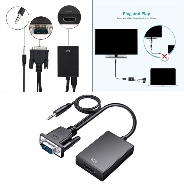 Adaptador convertidor de 1080P VGA a con conector Puerto de carga micro-USB para computadora de escritorio, PC, teléfonos inteligentes para Soledad Adaptador VGA a HDMI