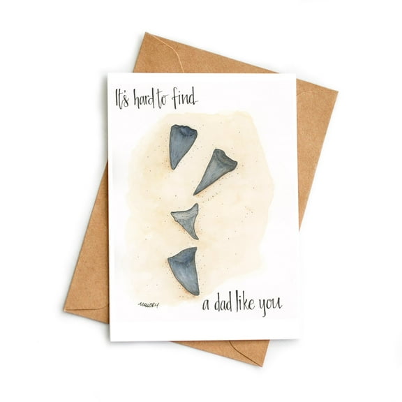 It's Hard to Find a Dad Like You Greeting Card – Unique Design with Shark Tooth Illustration – Blank Inside, Envelope Included – Perfect Gift for Father's Day, Birthdays, or Any Occasion