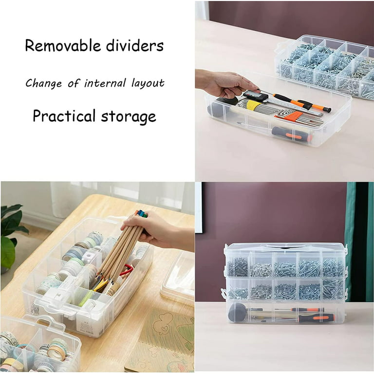 3-layer Stackable Craft Storage Containers - Clear Plastic Craft Box  Organizer With 18 Adjustable Compartments And Handle - Portable Beads  Organizers And Storage For Arts And Crafts, Toy, Nail 