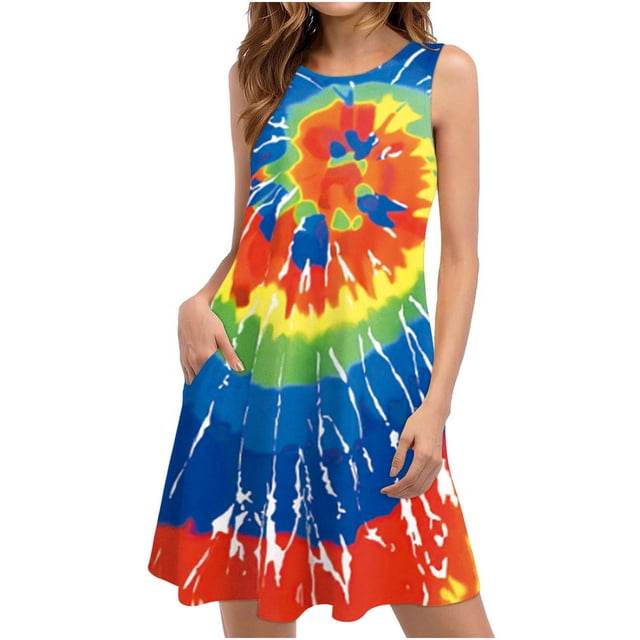 Fankiway Robes d'Été Femmes Plage Floral Sans Manches Robe d'Été Décontractée Poches Robe Bohème Robes d'Été pour Femmes Robes Sans Manches pour Femmes Grande Taille