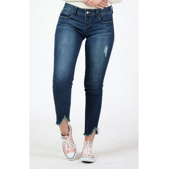 Grace in LA Jeans Women's Distressed Uneven Unfinished Hem Junior Fit Skinny Stretch Jeans (24)