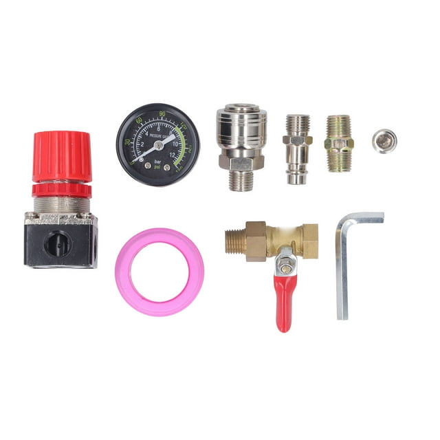 Kit regulador de compresor de aire con manómetro, válvula de 4 vías, 0-180 PSI, estilo europeo, para herramientas neumáticas, 3/8 pulg. NPT