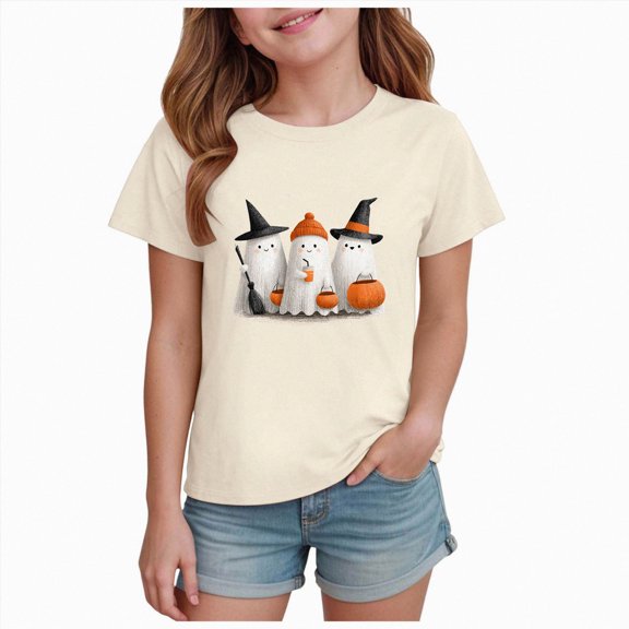 Xyant Halloween Shirts for Boys Girls T Shirt Short Sleeve Kids Toddler Cute Pumpkin/Ghost Graphic Tee Tops Halloween Tshirts Boys Girls,Size 2-14 Years