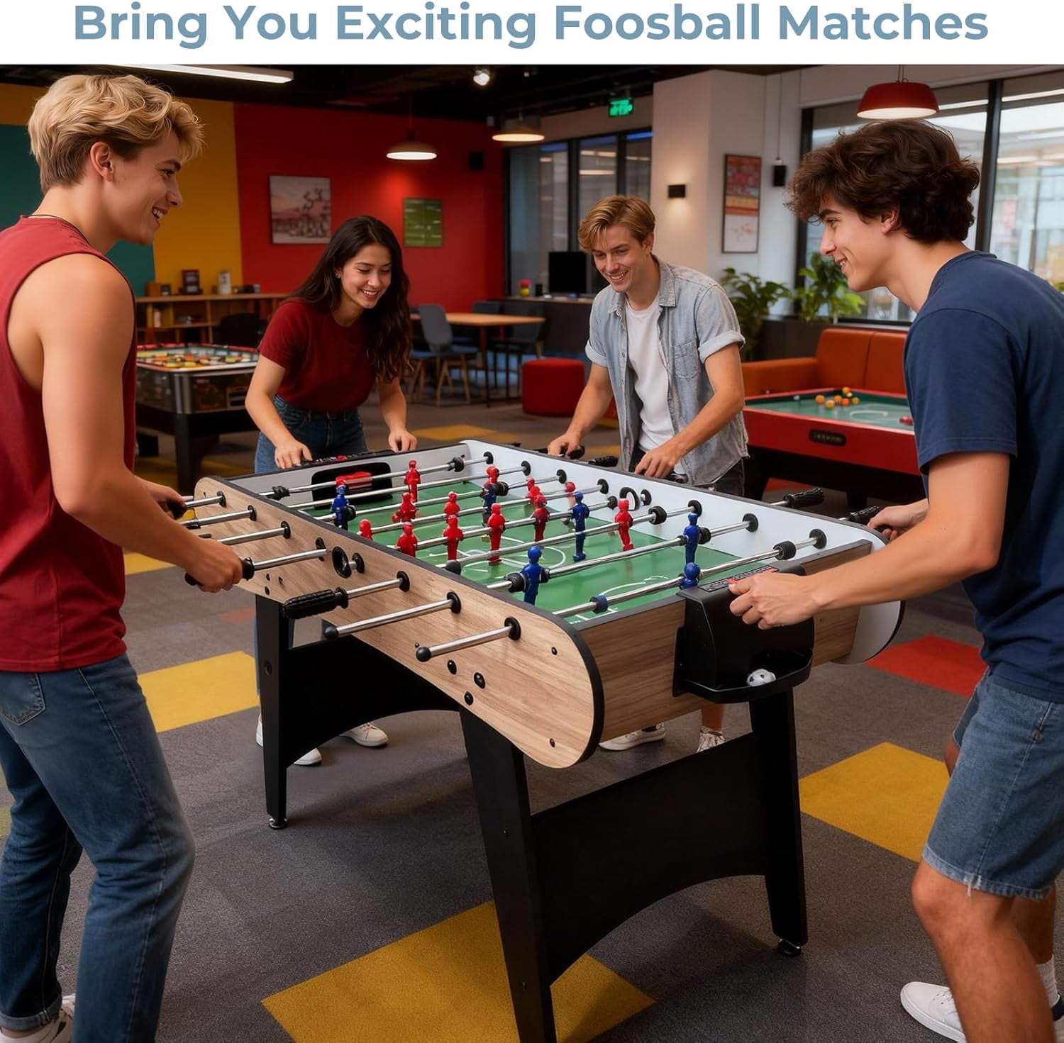 Kosevpou  Foosball Table, 55/52/48 Large Size Soccer Game Tables for Adults & Kids, Table Games Includes 2 Foldable Cup Holders & 2/4 Balls with Sturdy Leg Levelers