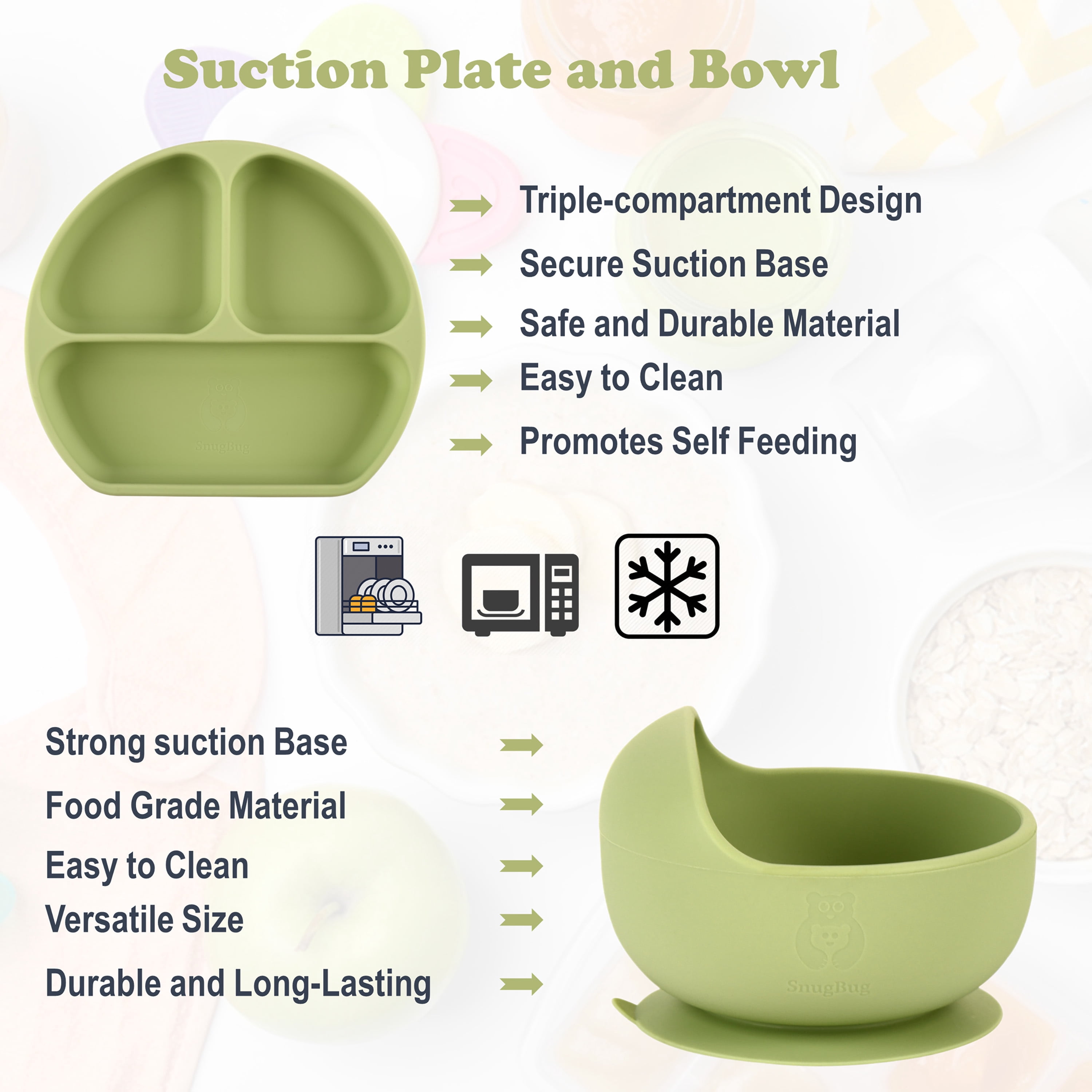 SnugBug Baby Led Weaning Supplies: Silicone Baby Spoons | Sippy Cup | Suction Plates | Baby Bowl | Baby Bib | Teething Toy