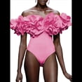 thumbnail image 3 of Traje de Baño de una Pieza para Mujer, Falda Cruzada, Pareo, Bikini con Estampado Floral Retro. Traje de Baño Rosa M, 3 of 8